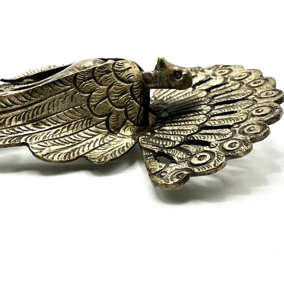 Vintage Peruvian Silver Peacock Tupu Brooch – XL Shawl Pin with Articulated Fish - Picture 10 of 11